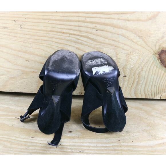 All Saints Womens 6.5 Black Suede Ulla Peep Toe Heels Sandals Strappy Buckle - Picture 6 of 8